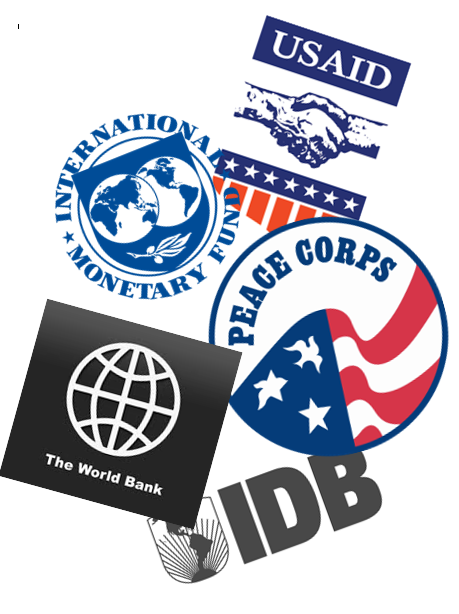 logos of the world bank, peace corps, imf, and several others