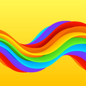 rainbow swoops on a yellow background